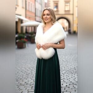 White Faux Fur Scarf 60" Long Fluffy Wrap Fancy Formal Holiday Party Christmas